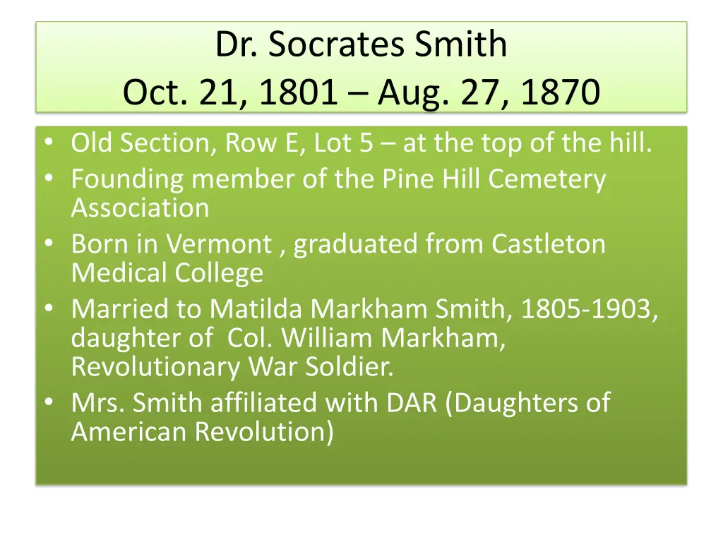 dr socrates smith oct 21 1801 aug 27 1870