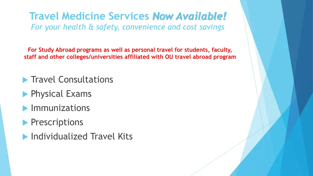 travel medicine services now available for your
