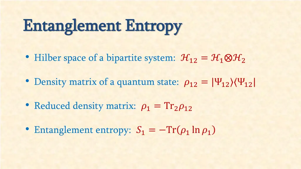 entanglement entropy entanglement entropy
