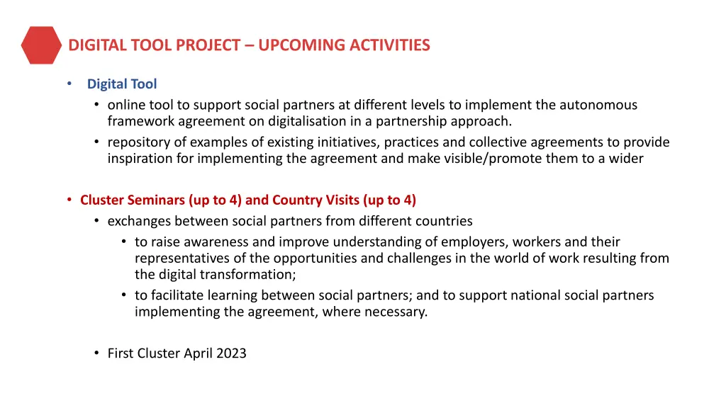 digital tool project upcoming activities