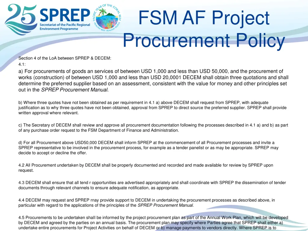 fsm af project procurement policy