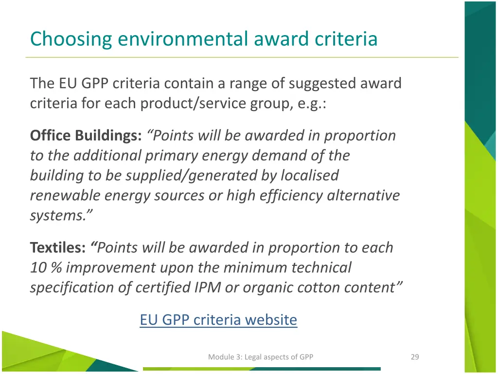 choosing environmental award criteria