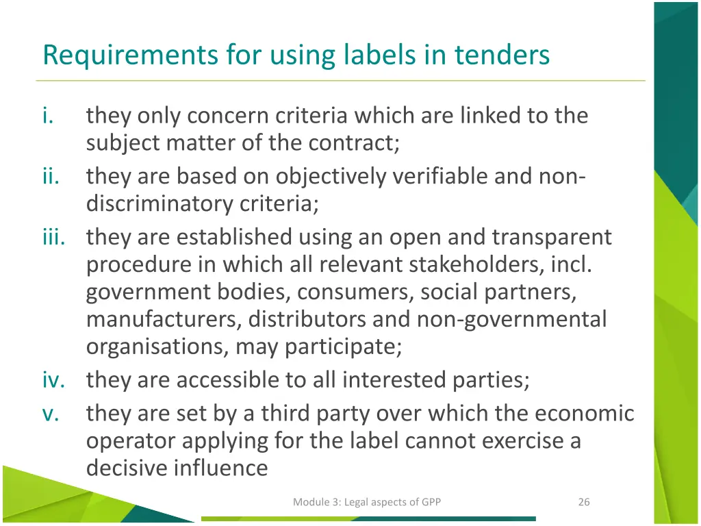 requirements for using labels in tenders