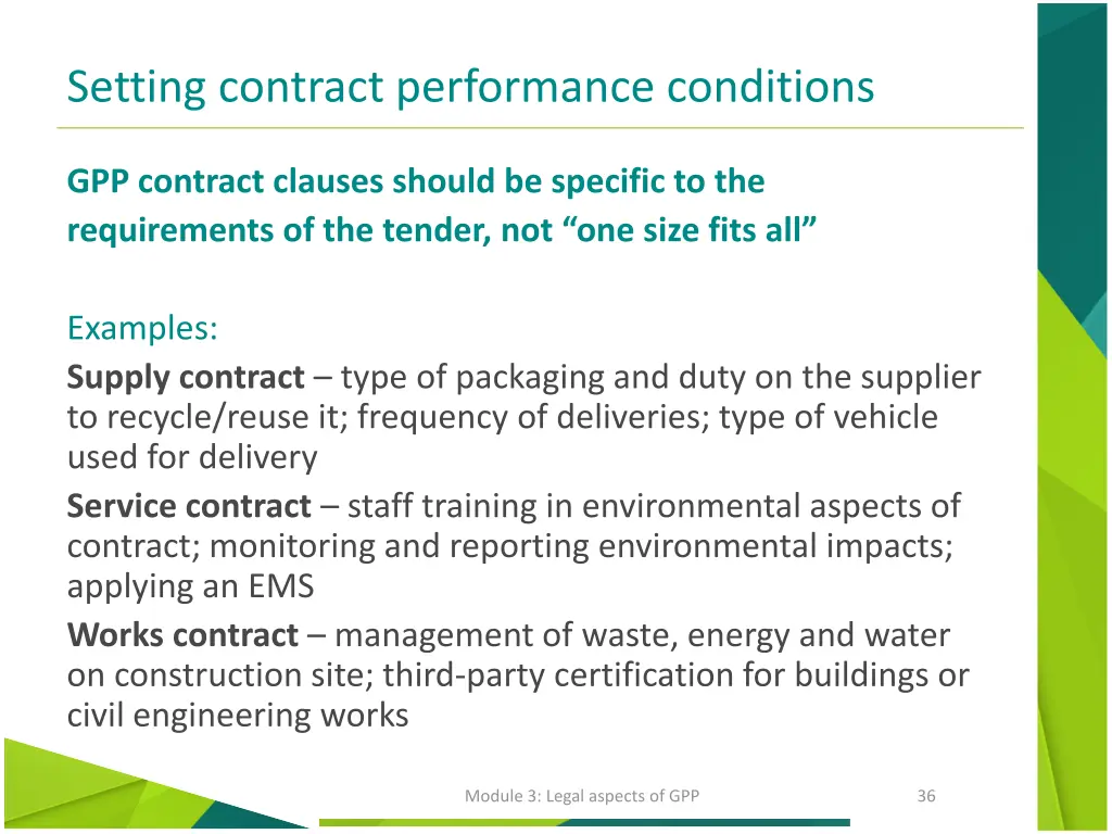 setting contract performance conditions