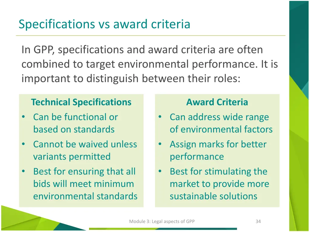 specifications vs award criteria