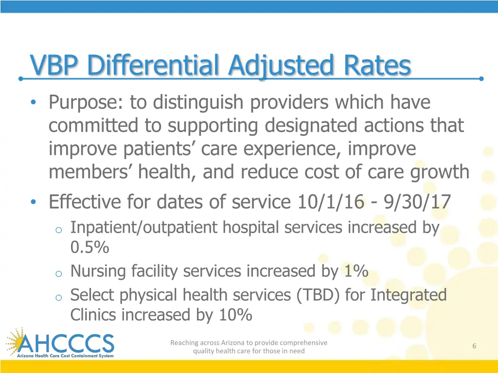 vbp differential adjusted rates purpose