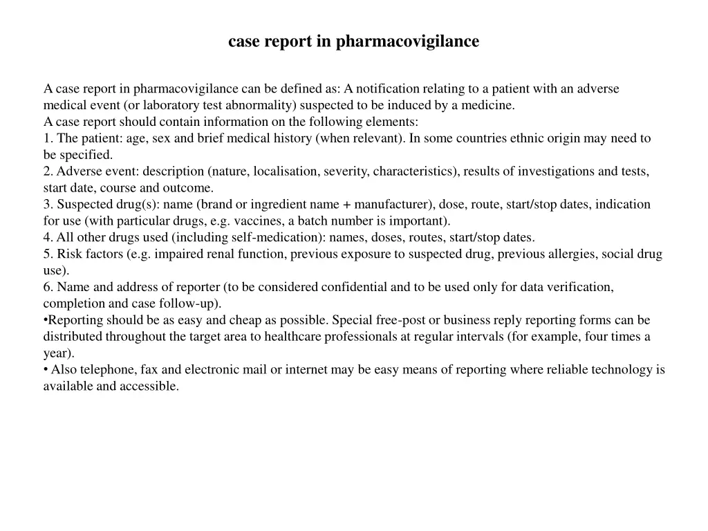case report in pharmacovigilance