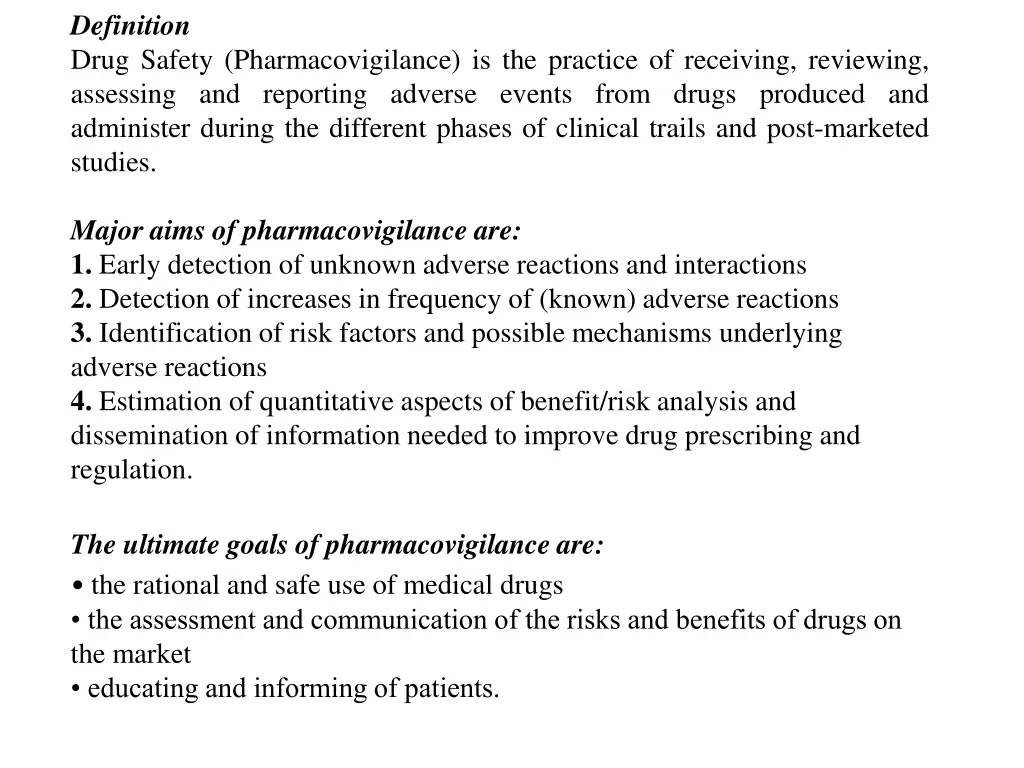 definition drug safety pharmacovigilance