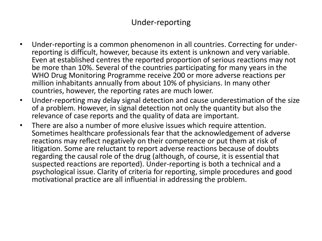 under reporting