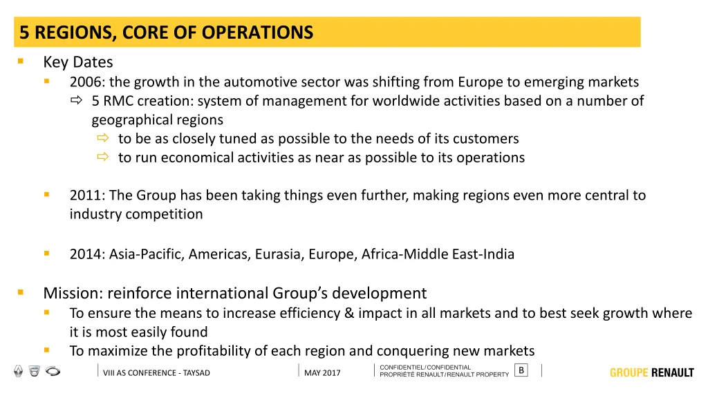 5 regions core of operations key dates 2006