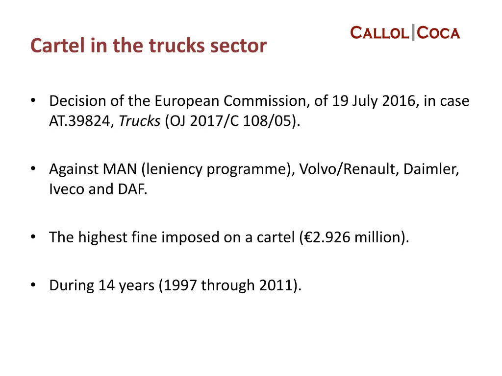 cartel in the trucks sector