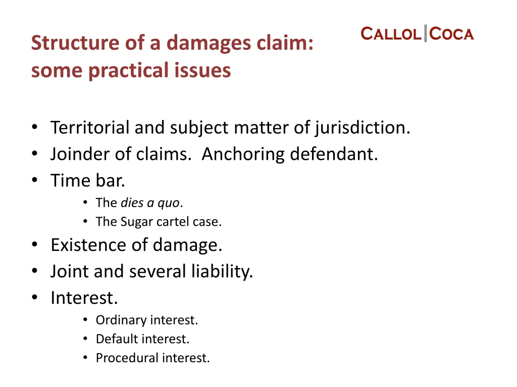 structure of a damages claim some practical issues