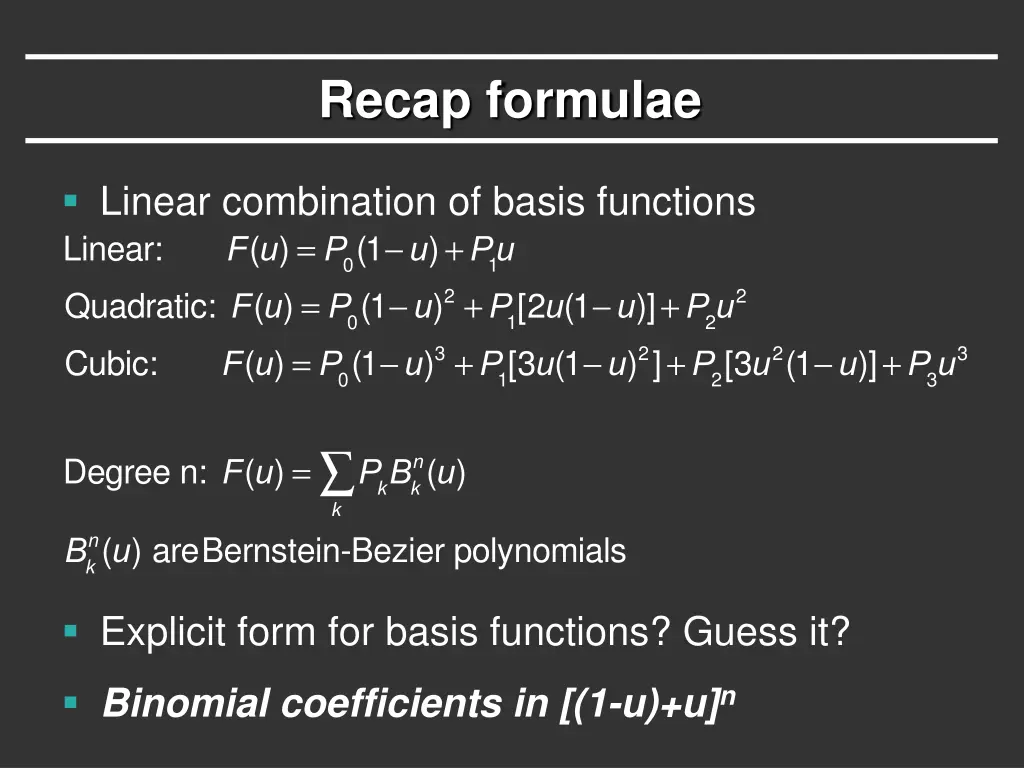 recap formulae 1