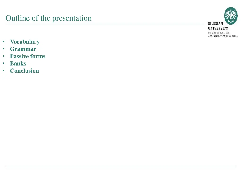 outline of the presentation