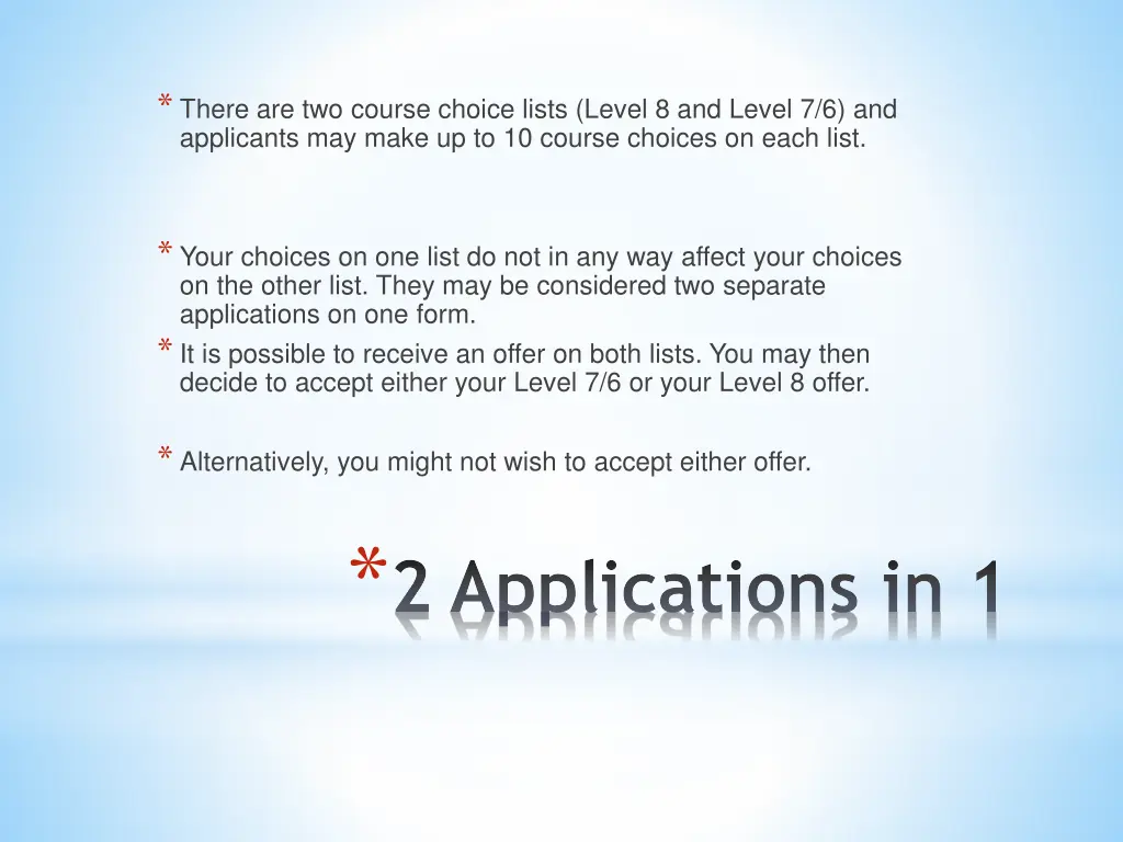 there are two course choice lists level