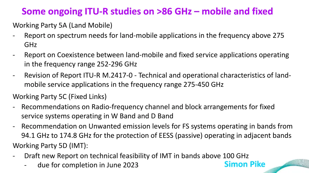 some ongoing itu r studies on 86 ghz mobile