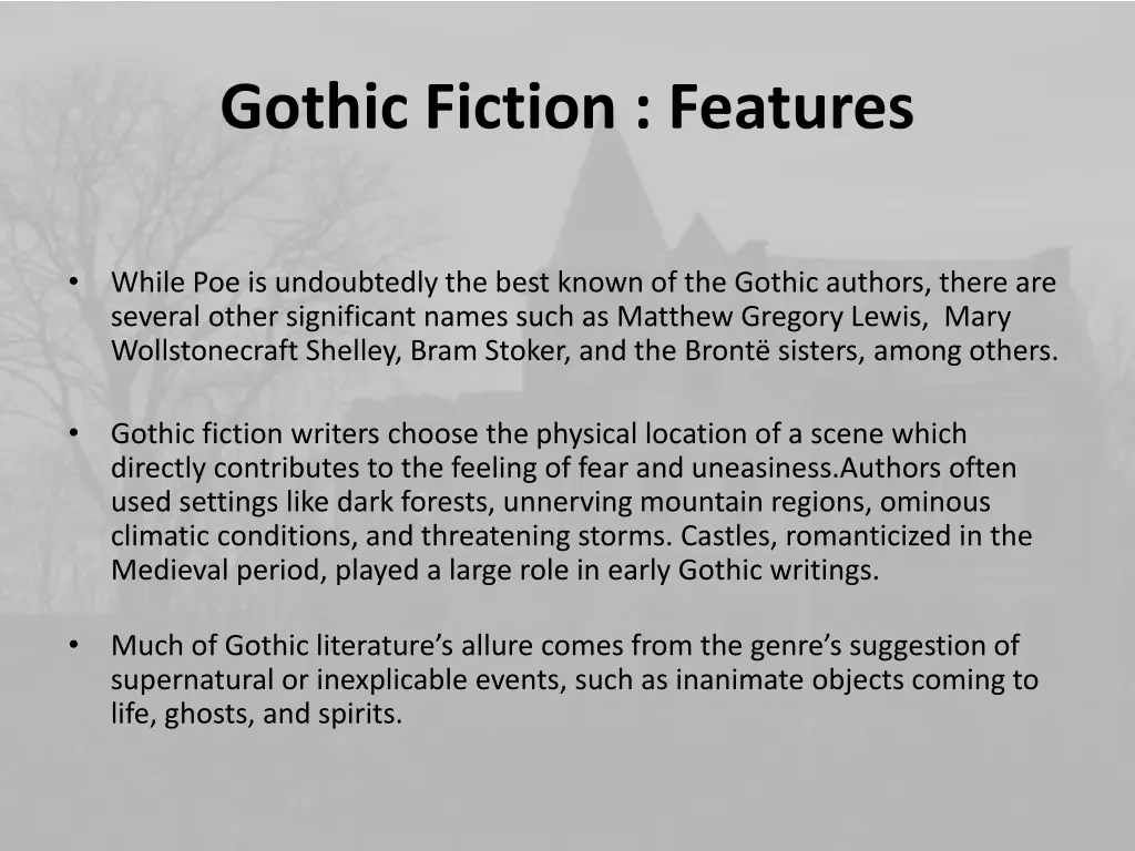 gothic fiction features