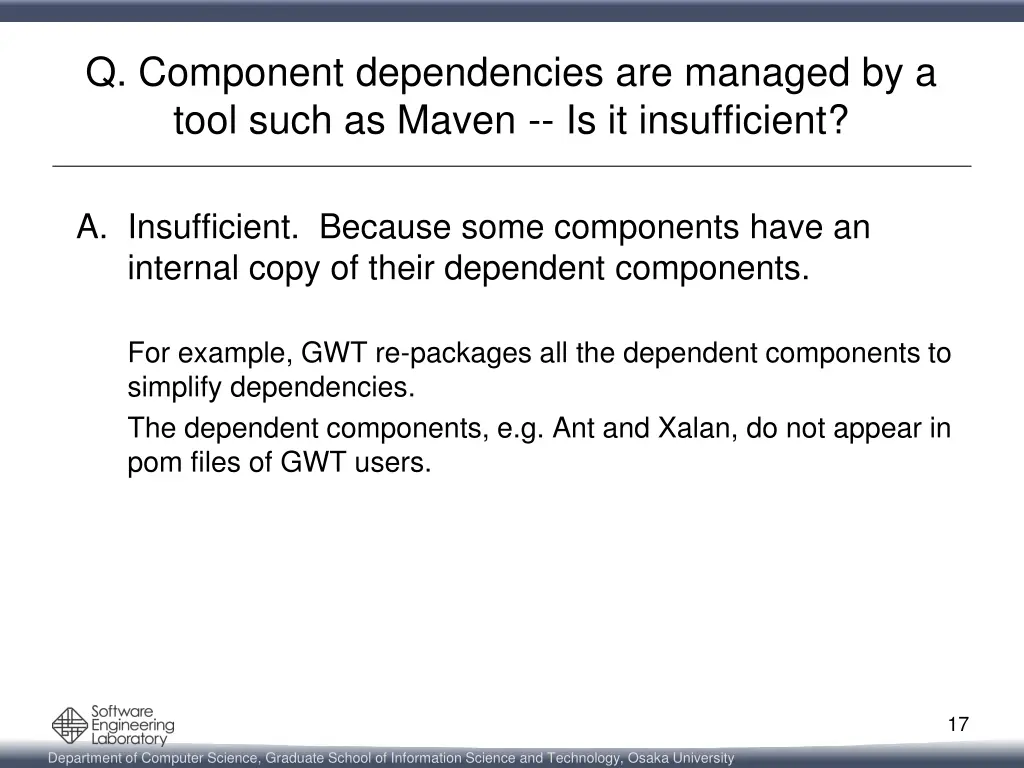 q component dependencies are managed by a tool