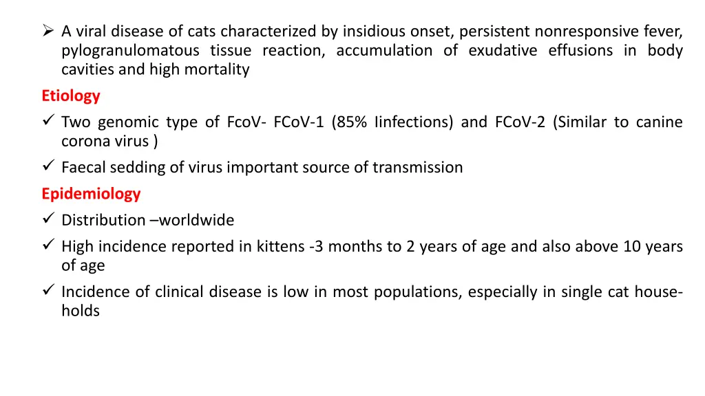 a viral disease of cats characterized
