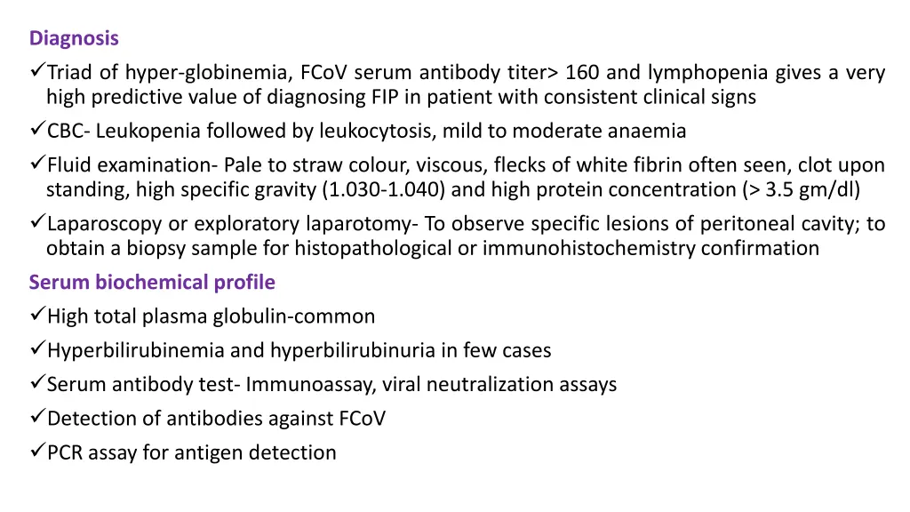 diagnosis triad of hyper globinemia fcov serum