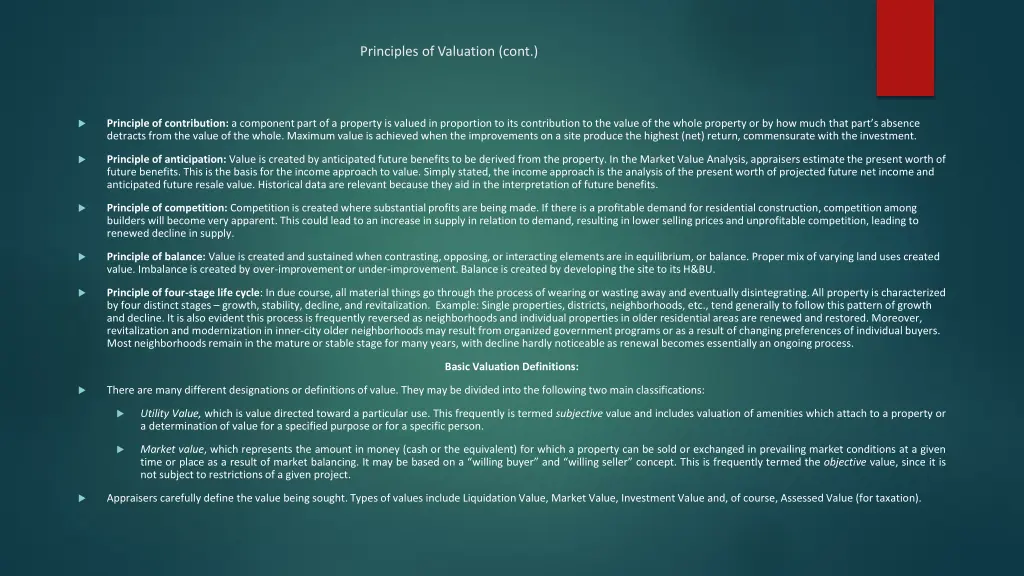 principles of valuation cont