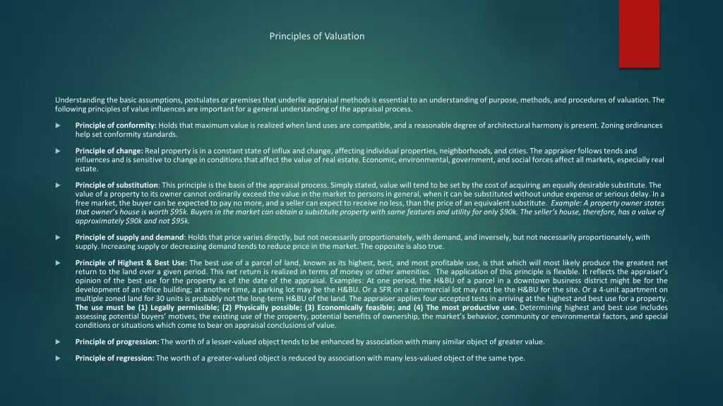 principles of valuation