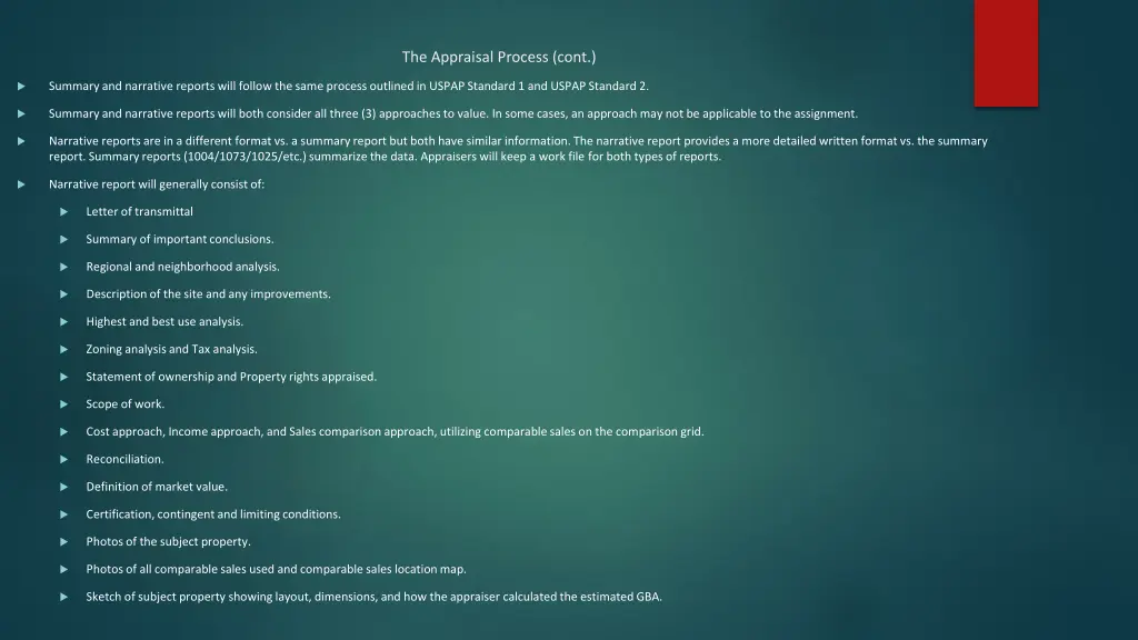 the appraisal process cont