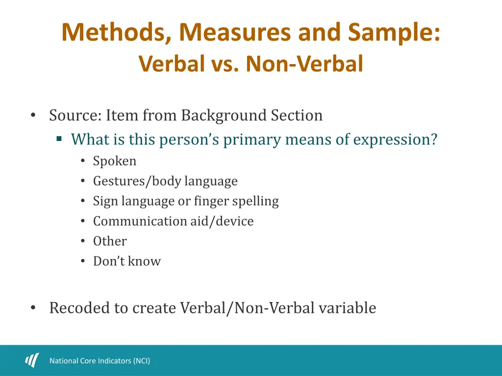methods measures and sample verbal vs non verbal