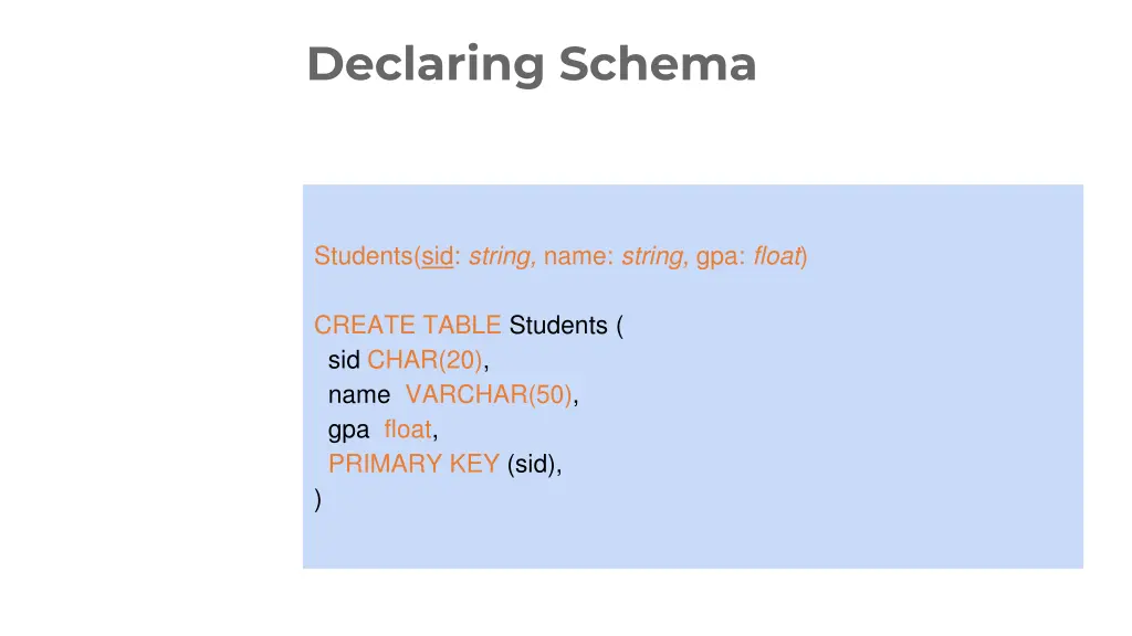 declaring schema