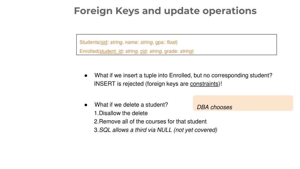 foreign keys and update operations