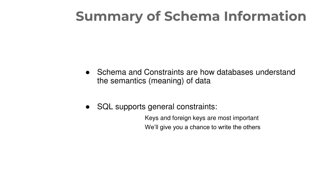 summary of schema information