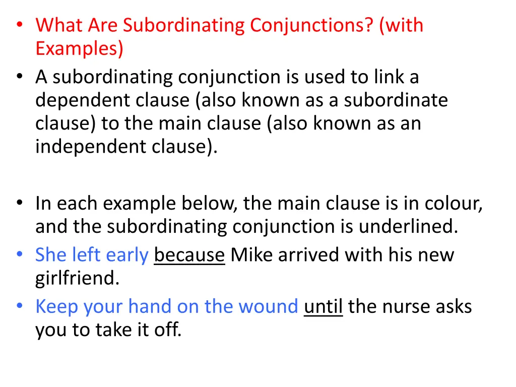 what are subordinating conjunctions with examples