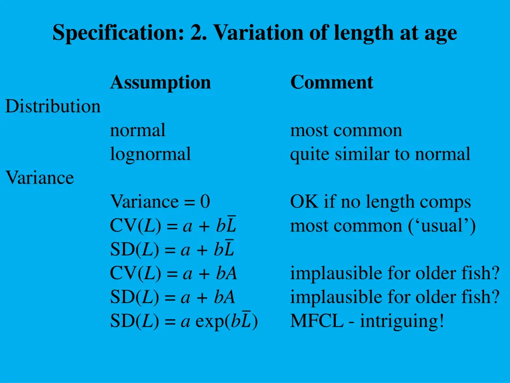 specification 2 variation of length at age