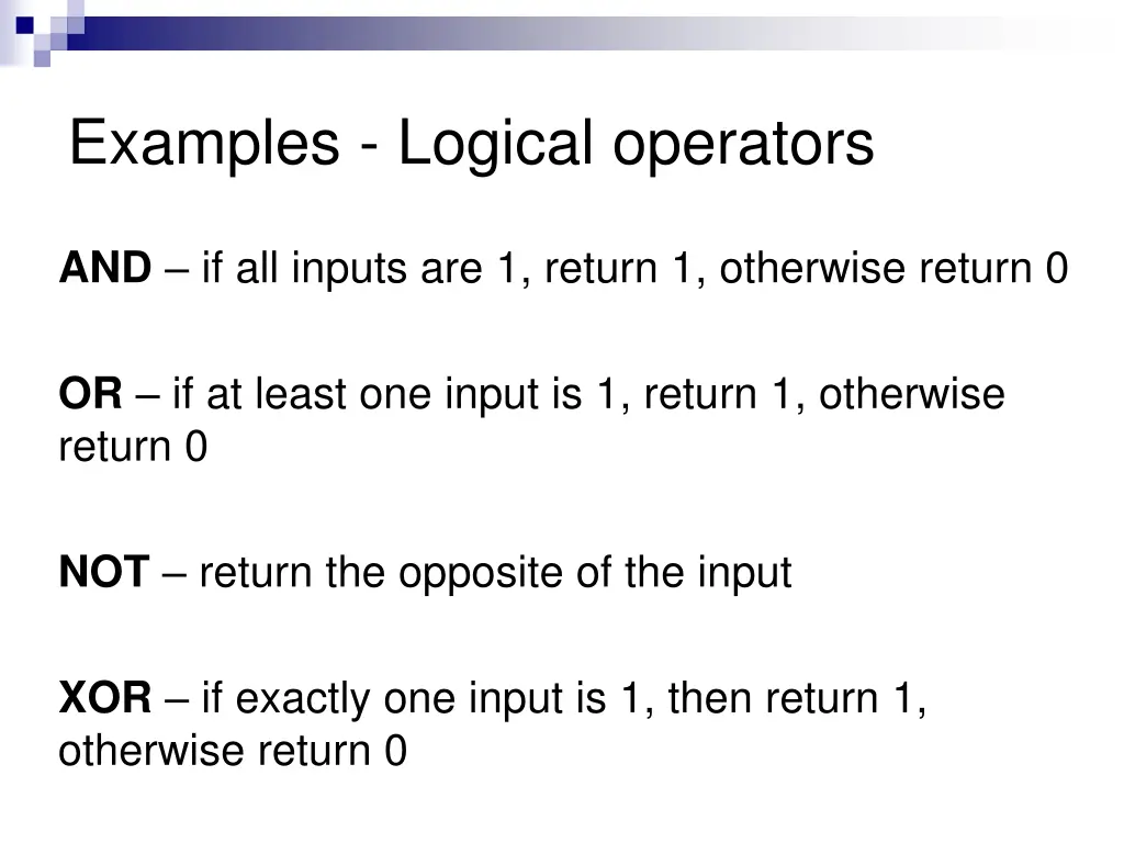 examples logical operators