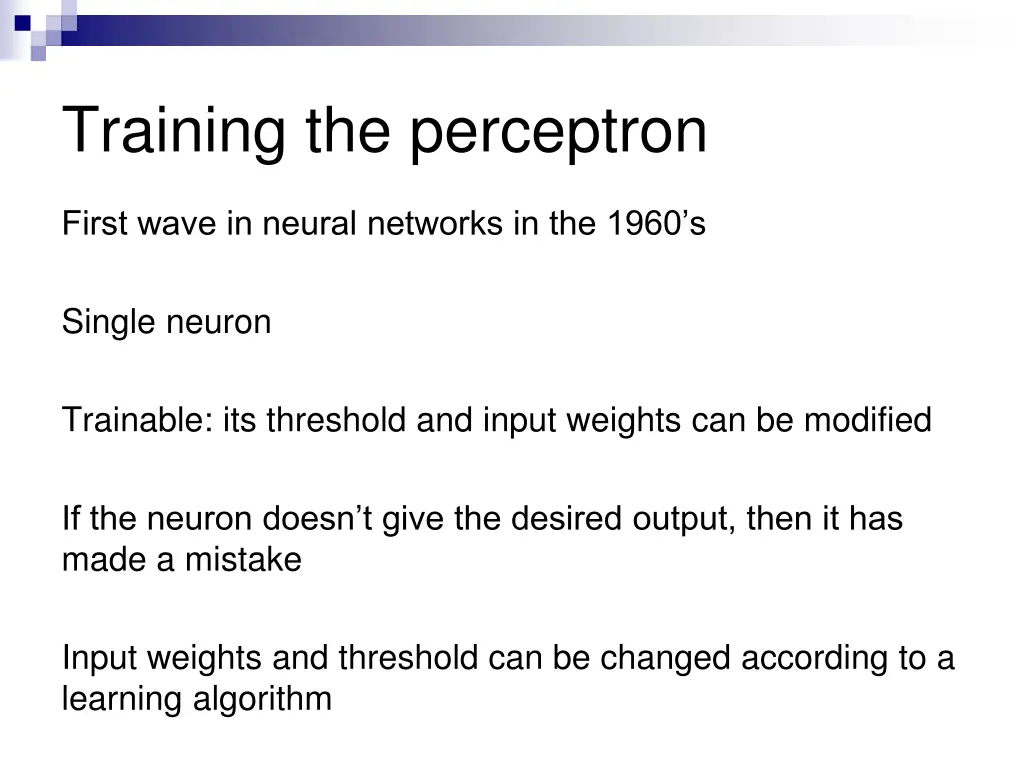 training the perceptron