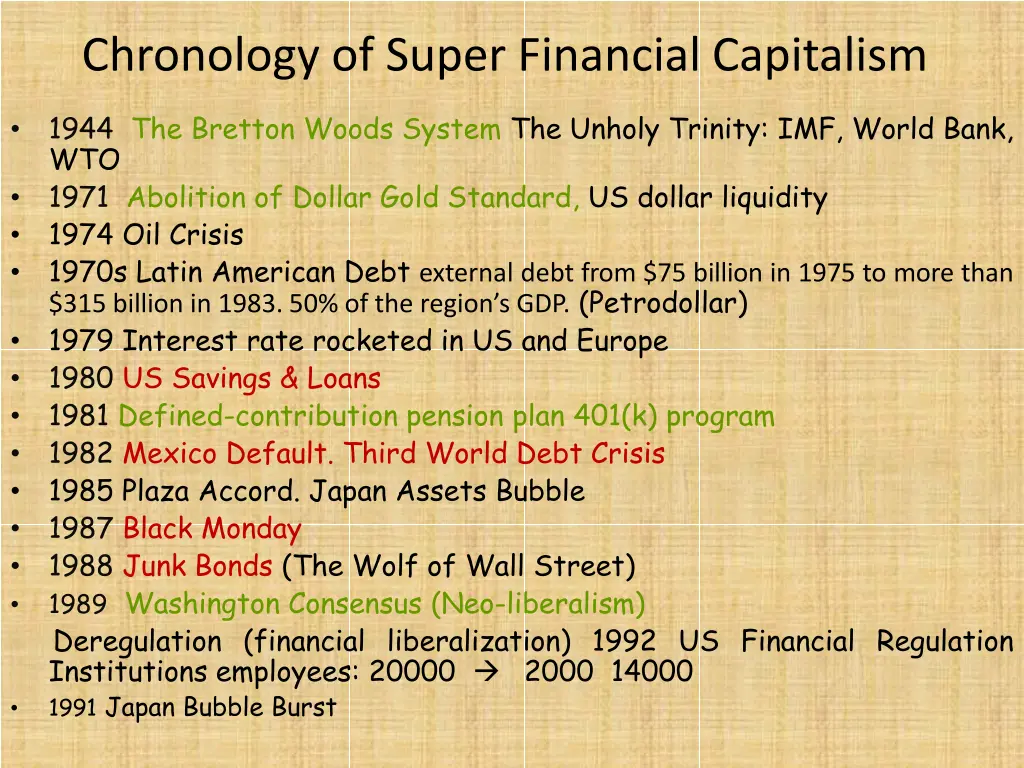 chronology of super financial capitalism
