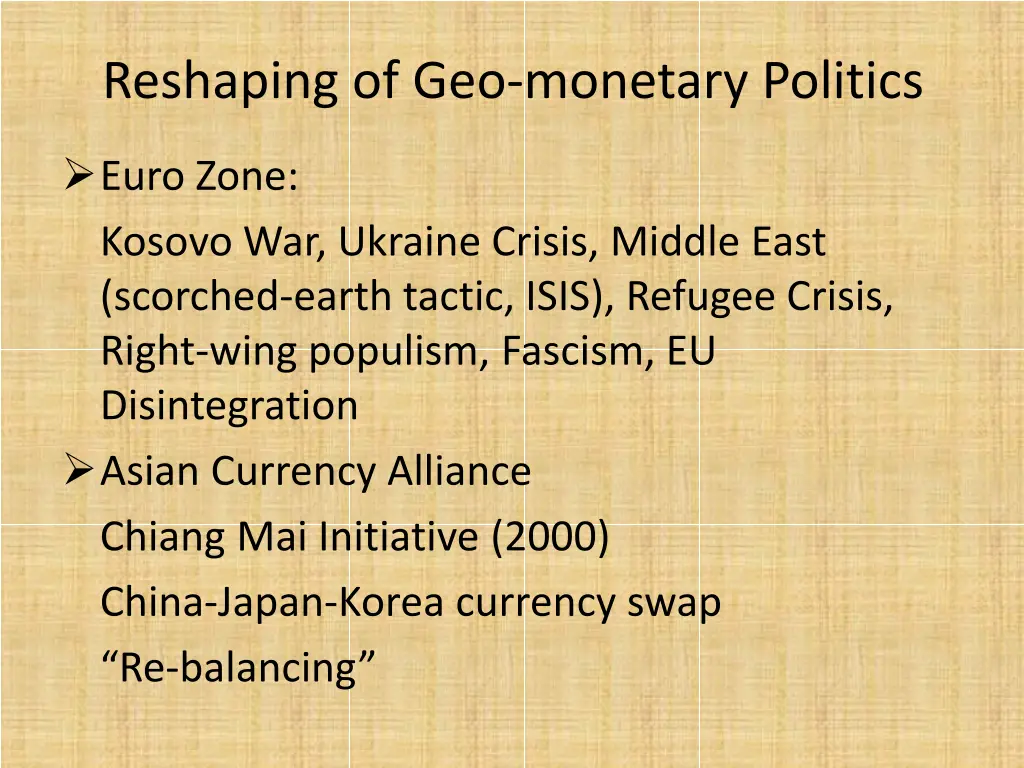 reshaping of geo monetary politics