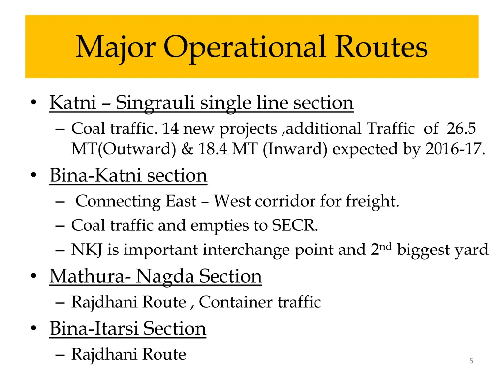 major operational routes