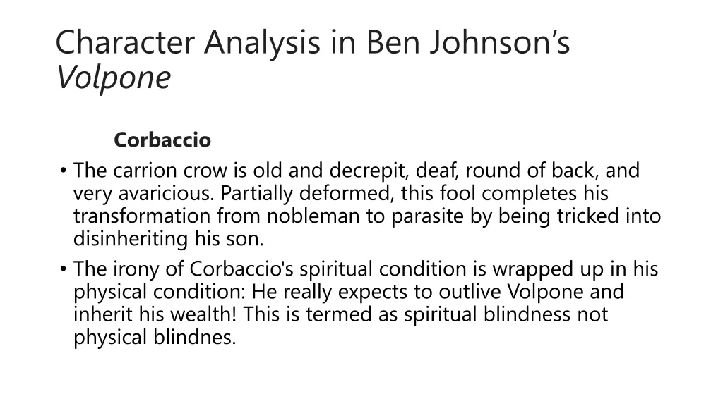 character analysis in ben johnson s volpone