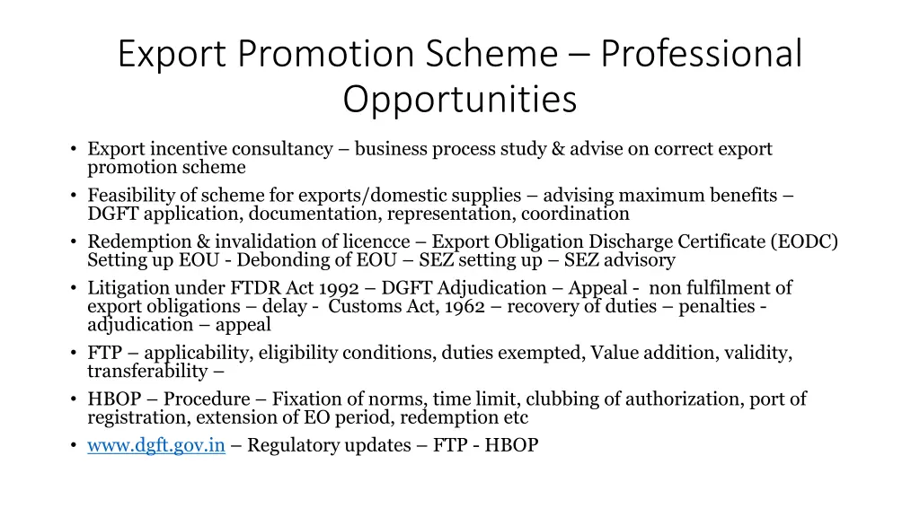 export promotion scheme professional opportunities