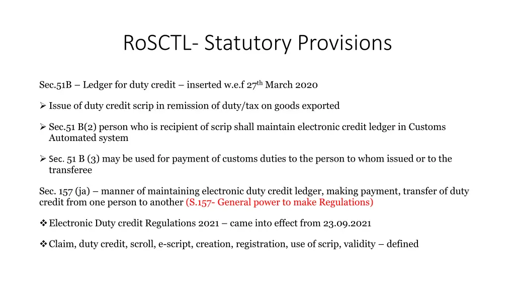rosctl statutory provisions