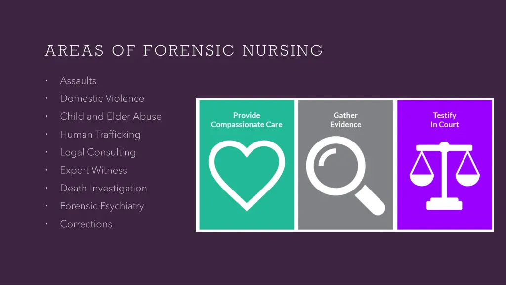 areas of forensic nursing