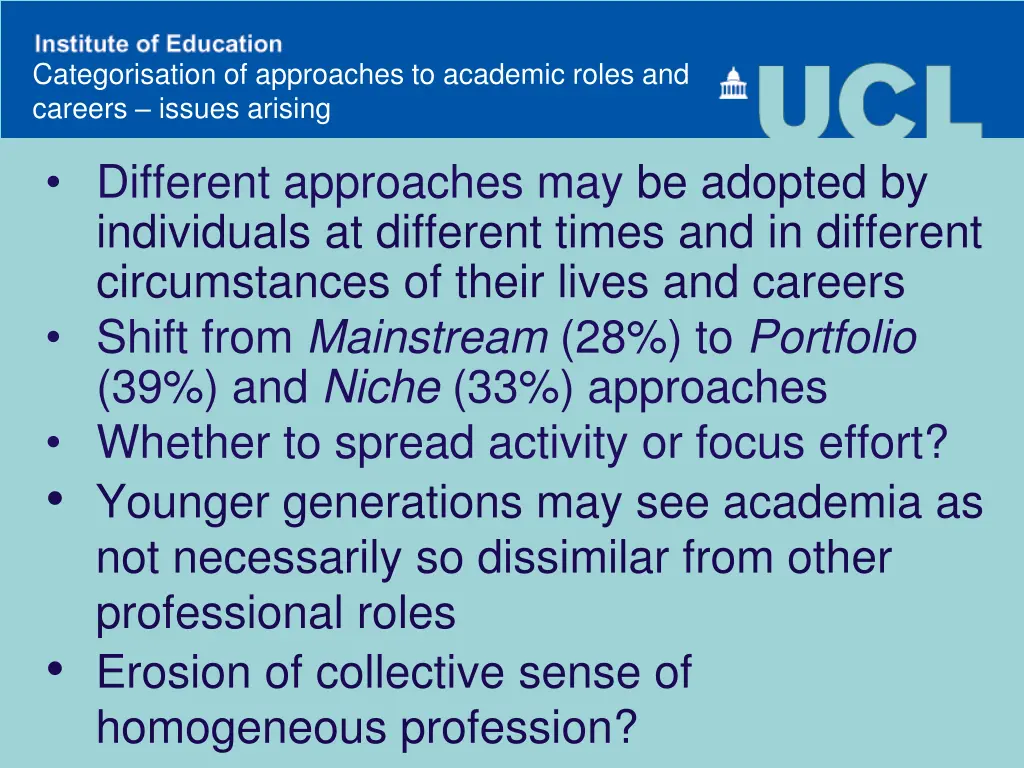 categorisation of approaches to academic roles