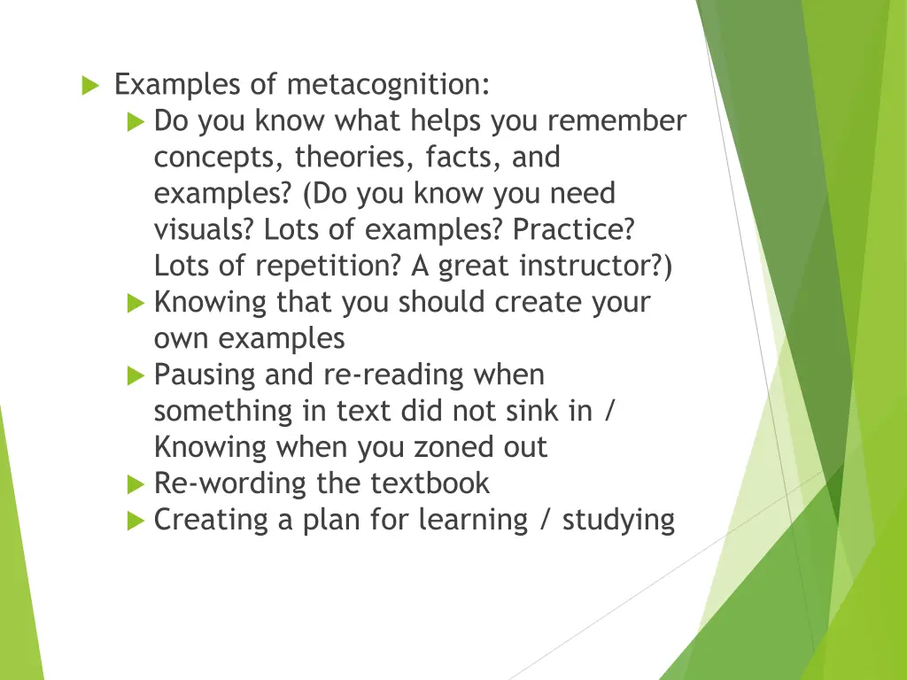examples of metacognition do you know what helps