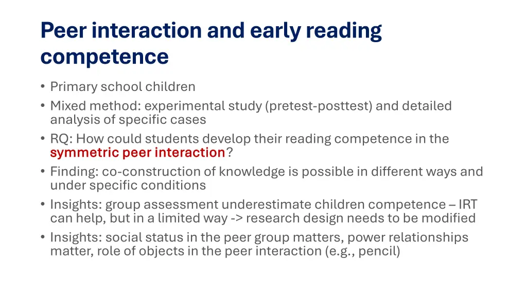 peer interaction and early reading competence