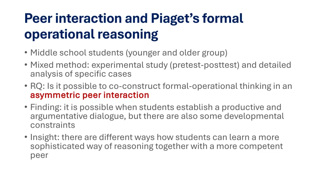 peer interaction and piaget s formal operational