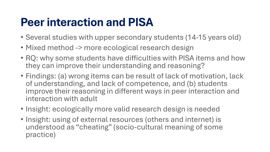 peer interaction and pisa several studies with