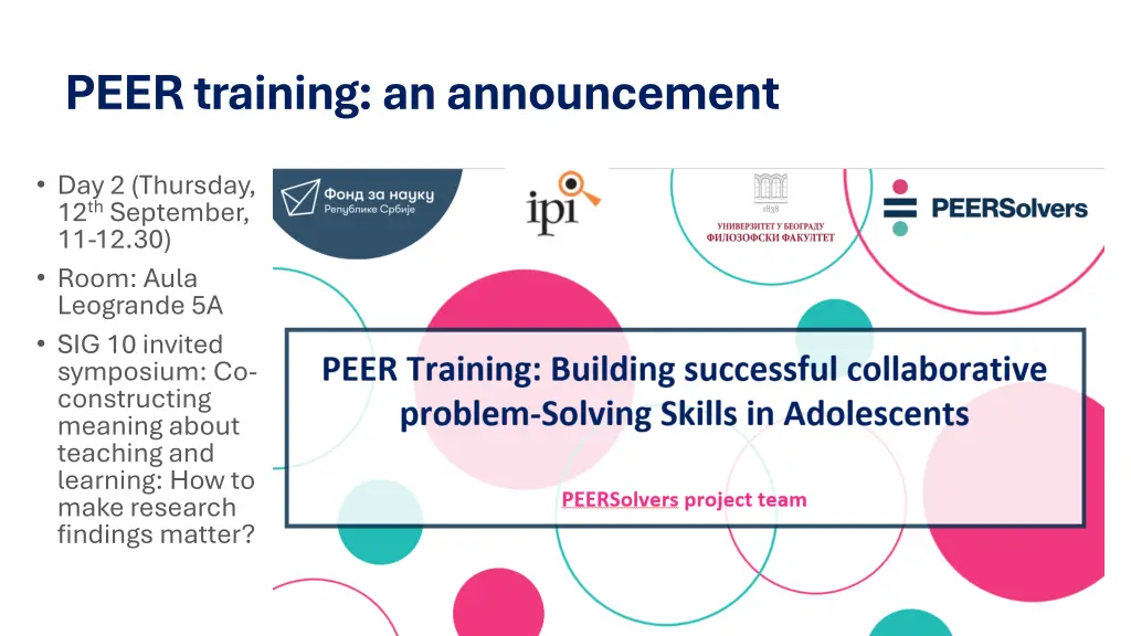 peer training an announcement