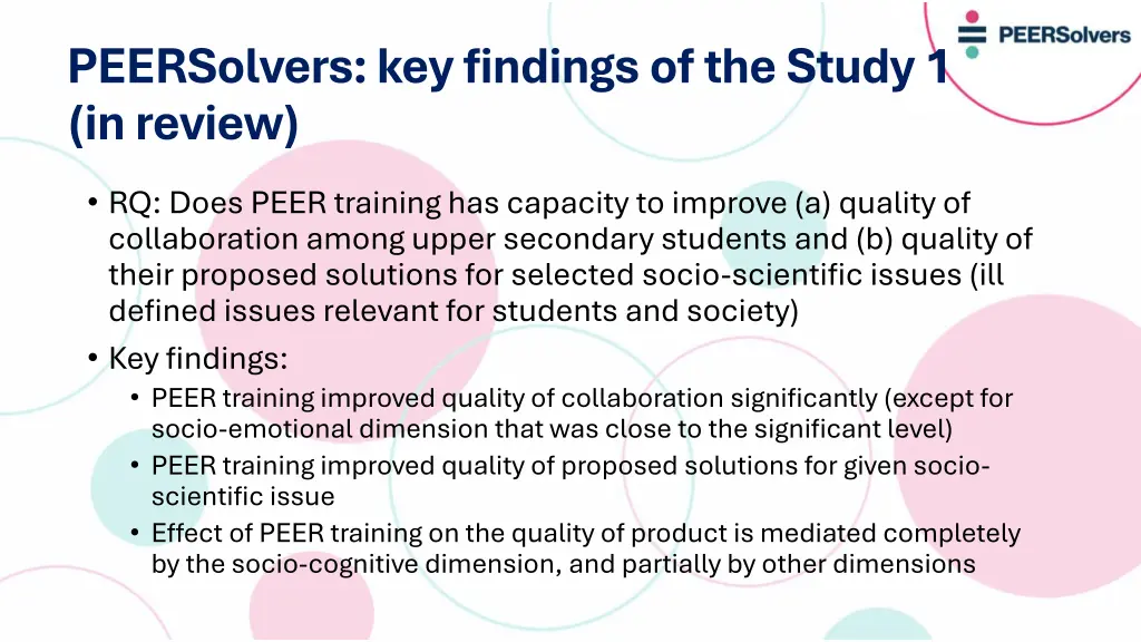 peersolvers key findings of the study 1 in review