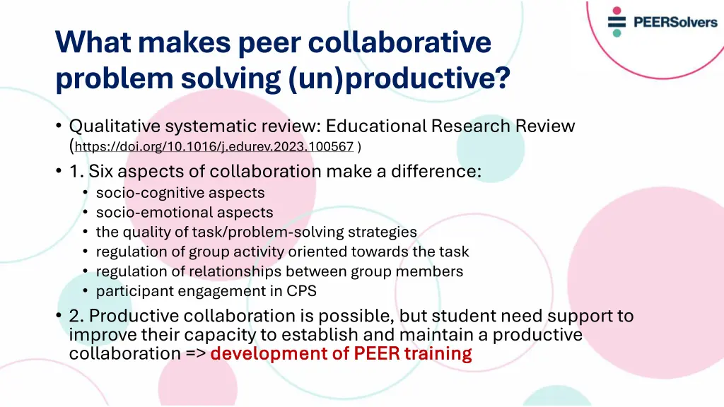 what makes peer collaborative problem solving